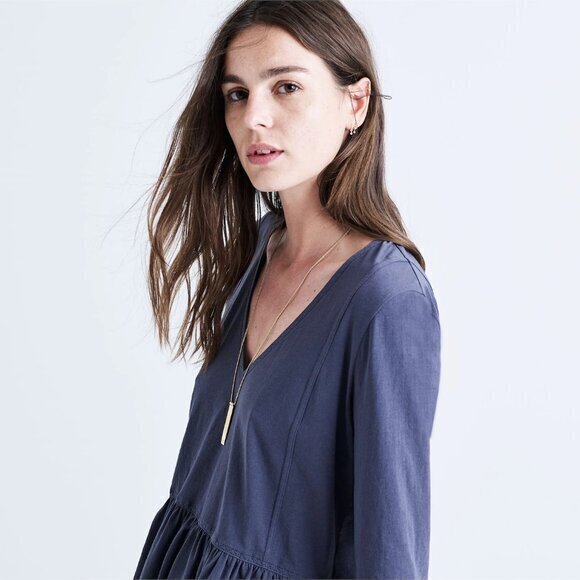 Madewell Deep-V Peplum Tee Storm Blue- Women's XXS - Picture 2 of 10